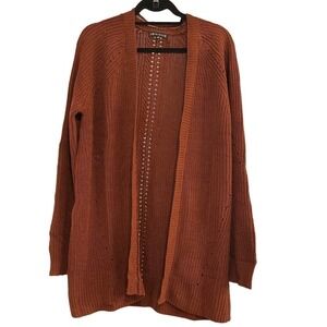 Love Ellie Anna Pointelle Detail Popcorn Knit Cardigan Sweater Brown Size M